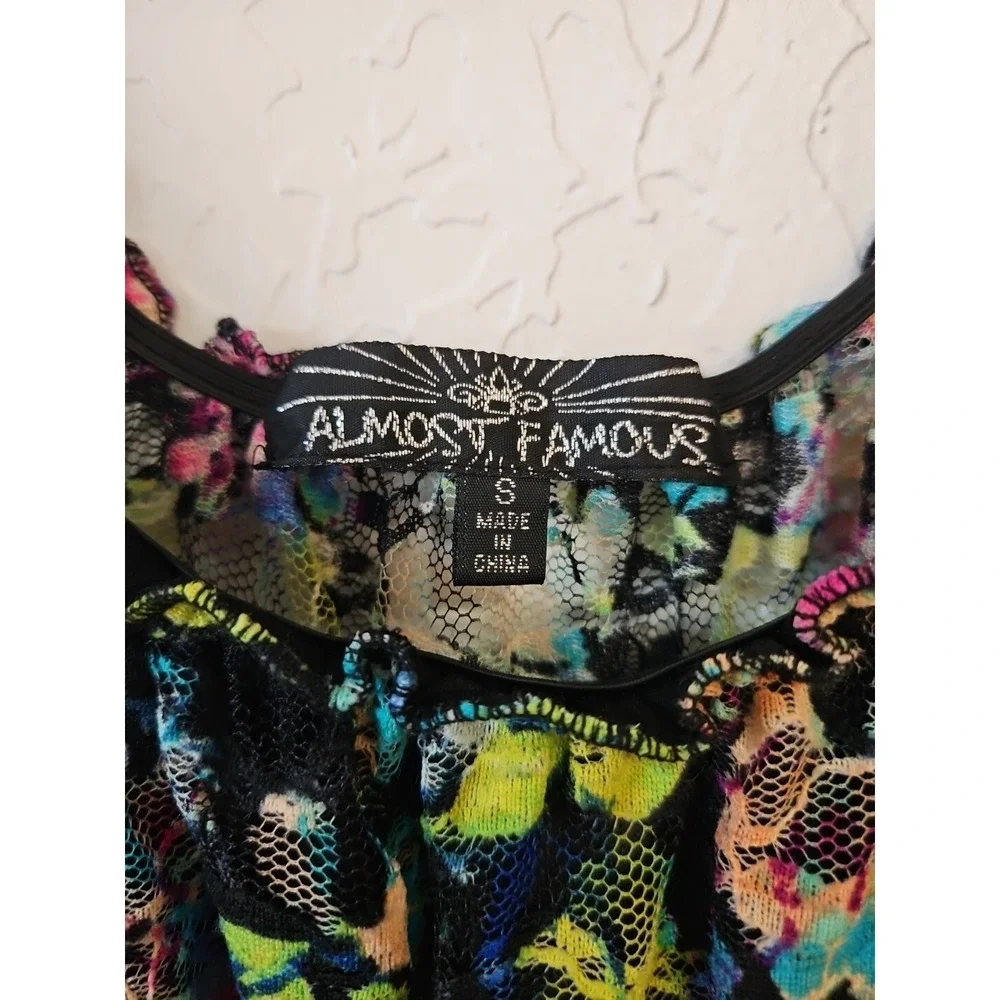 Almost Famous Sz Small Y2k Babydoll Sheer Blouse Floral whimsigoth fairygrunge - Picture 4 of 10